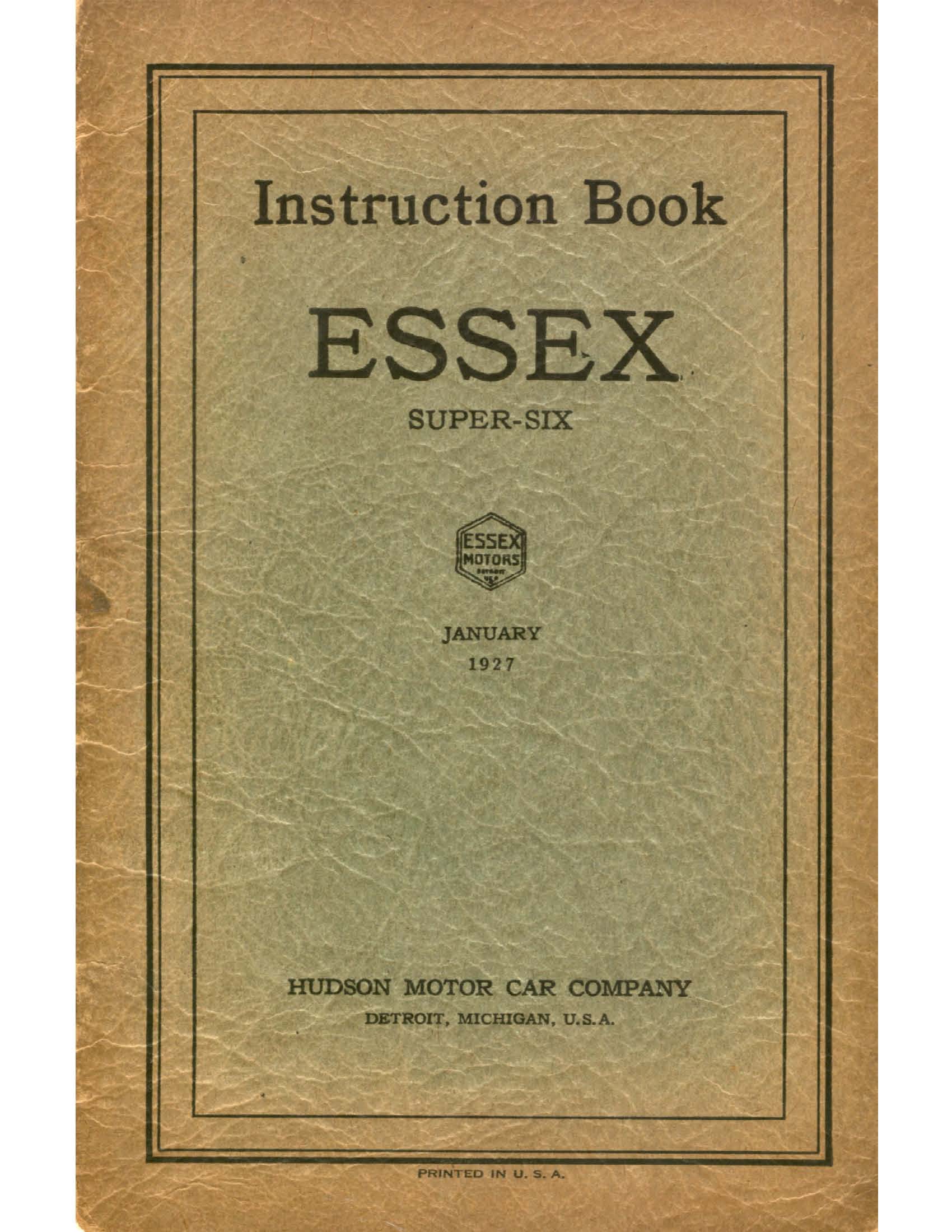 1927 Essex Automobile Instruction Manual Page 2